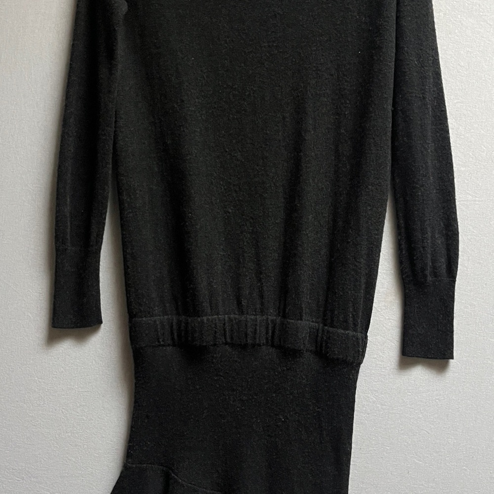 AllSaints Hava Black Wool Cashmere Asymmetrical Ruffle Turtleneck Dress Size S - Picture 5 of 10